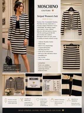 Moschino Black and Ivory Striped Pencil Skirt